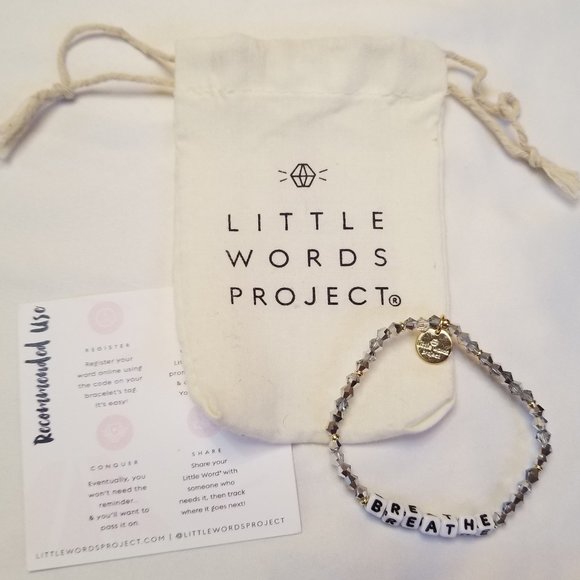 Little Words Project "BREATHE" Silver Beaded Bracelet with Pouch - Picture 1 of 6